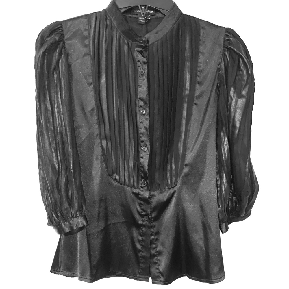 🛍Women’s Work Dress Black Sheer Silky Blouse M